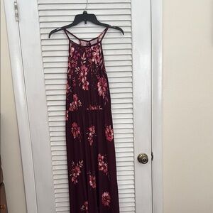 French Grey Floral Halter Maxi Dress
